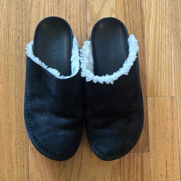 Jenni Kayne sz 39 US 8 black side and shearling slides great pre owned condition - Picture 1 of 6